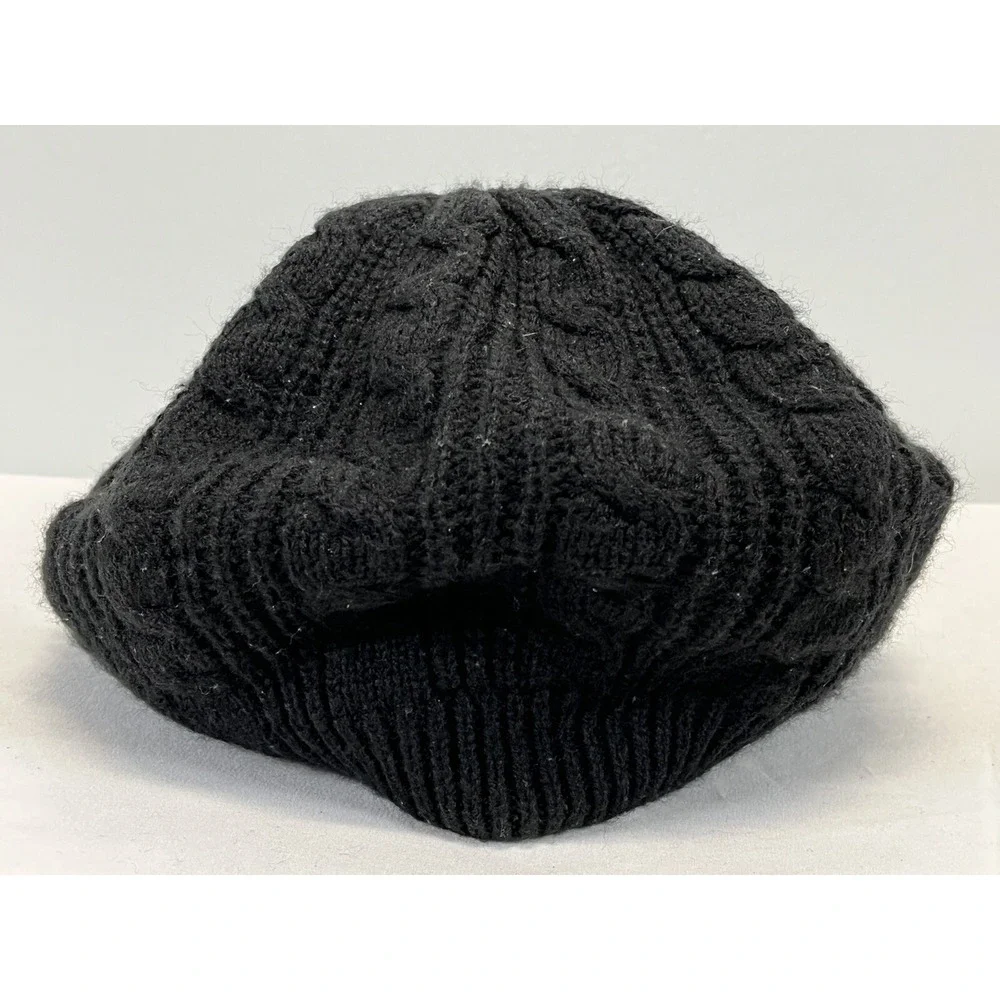 Unbranded Cableknit Beanie Beret Style Hat One Size GUC Black